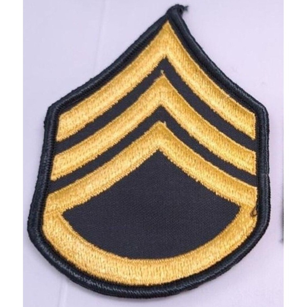 1 US Army Staff Sergeant Rank Patch E-6 Unisex Gold Black Vintage Chevron 5"